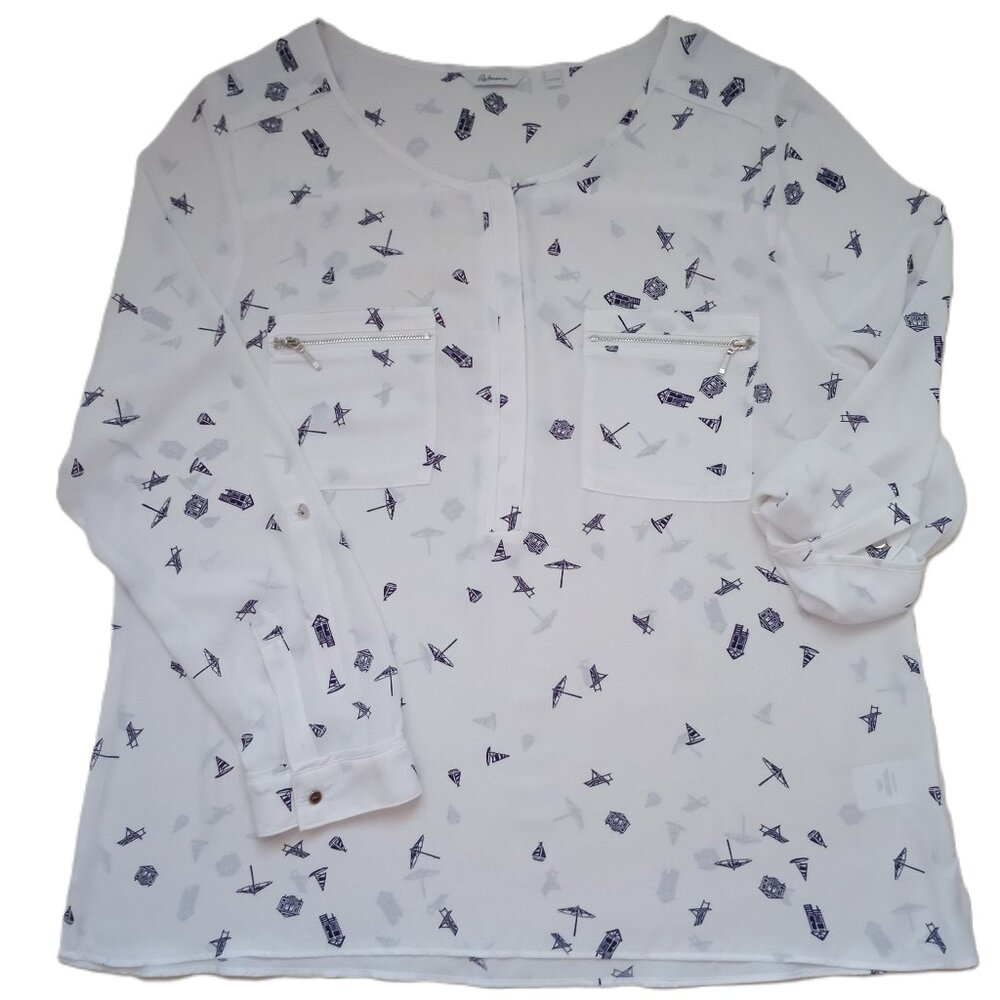 Reitmans Women's Blue White Blouse Plus Size 2XL Coastal Summer Vibes Nautical